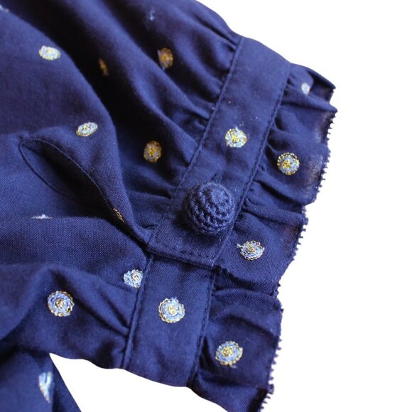 Juicy Couture Navy Blue Blouse w Short Puff Sleeves and Gold Embroidery 2 Small - Picture 4 of 7